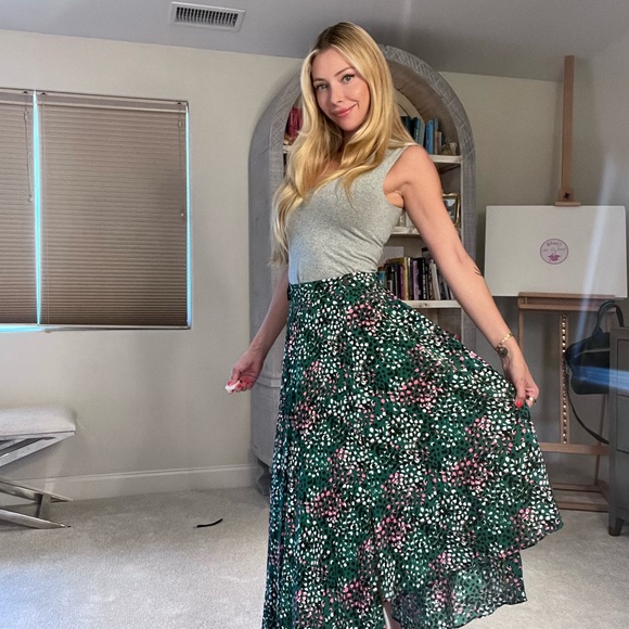 TopShop Green Painted Spot Pleat Midi Skirt US4 UK8 - Picture 7 of 13